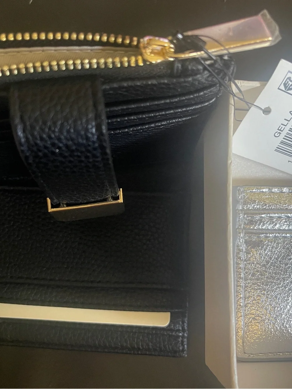 Black Leather Key Pouch with Silver Card Case NWT